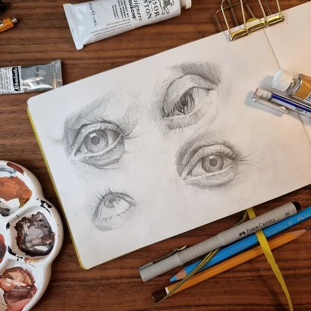 A pencil drawing of eyes.